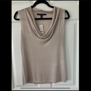 NWT Beige Shimmer Drape Neck Tank Top